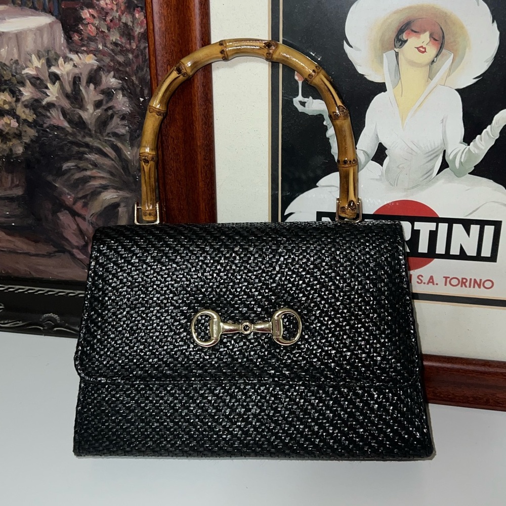 Bamboo Handle Raffia Purse